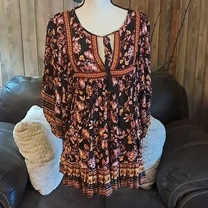 Ladies Rachel Zoe Top Blouse Baby Doll Tunic Boho Style Short Sleeves Size M